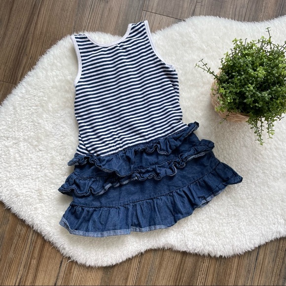 🔶2/$10🔶 4T Adorable Dress Stripes and Denim ruffles - Picture 2 of 5